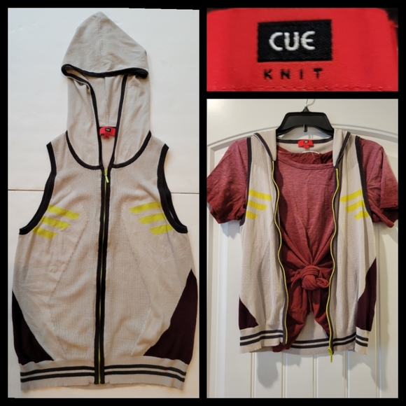 CUE knit lightweight silk hoodie zip vest M - Picture 1 of 8